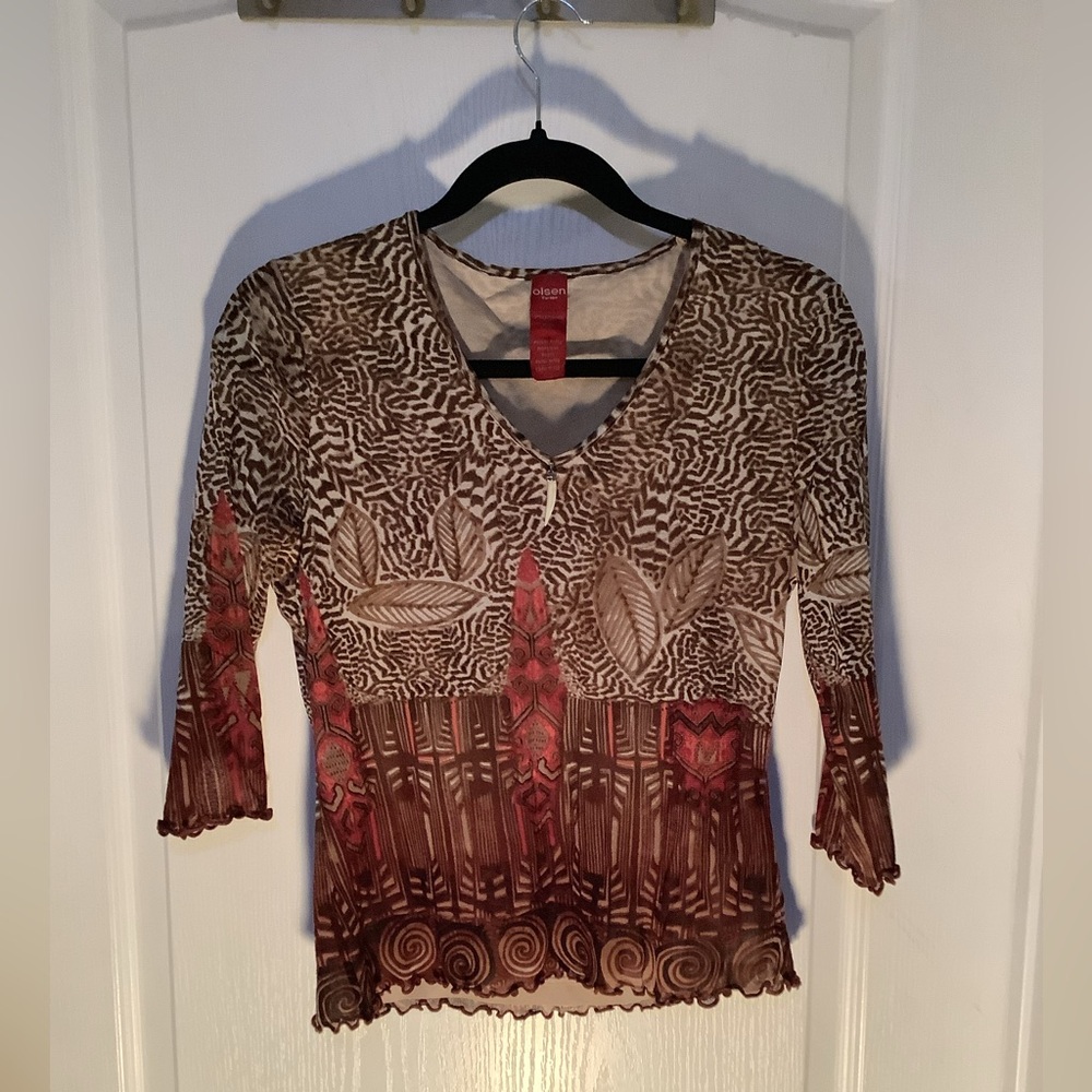 Olsen Europe mesh Y2K top with lettuce trim